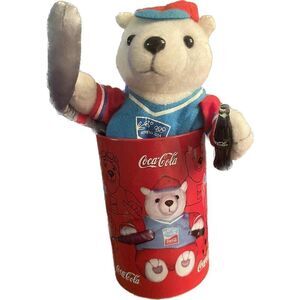 COCA COLA 2004 OLYMPICS ATHENS SAFE CAN W/ POLAR BEAR BEAN PLUSH Baseball VTG